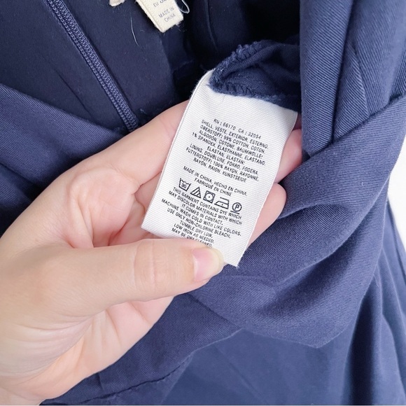 Anthropologie • Chino Jumpsuit navy blue wide leg wrap tie waist stretch twill - Picture 7 of 10